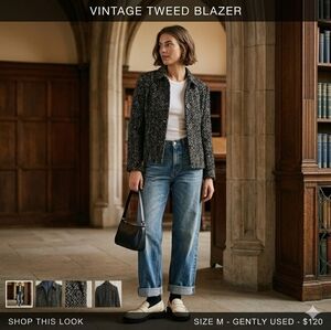 Requirements Petite Gray & Black Tweed Jacket 90's Dark Academia Quiet Luxury